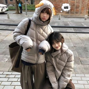 灰色放射线条排骨羽绒棉服男女款冬季斜拉链保暖棉衣情侣连帽外套