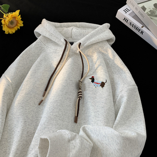 白花灰连帽卫衣男2025新款秋冬季加绒加厚美式cleanfit情侣外套