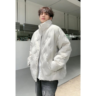 压花菱形格棉衣外套痞帅高街立领面包服 冬季 美式 立领羽绒棉服男款