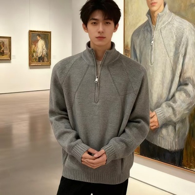 【全场五折】半拉链立领针织外套