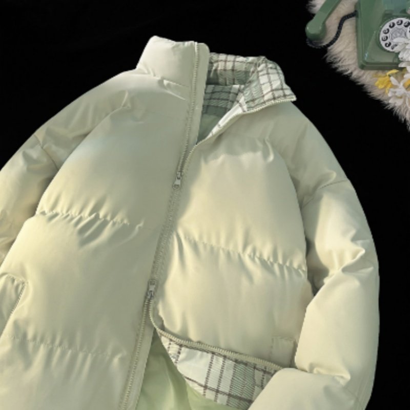 小清新果绿色立领棉服男2025新款秋冬季美式cleanfit高街情侣棉衣