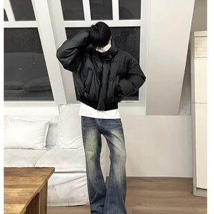 黑色轻薄羽绒棉服男款2025新款高级感立领短款面包服美式痞帅外套