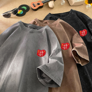 TQ27*P28重磅短袖t恤男士夏季复古水洗做旧潮牌半袖痞帅小众上衣