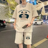 ZT70*P48新中式华夫格短袖t恤男夏季运动休闲套装五分裤两件套潮，男装休闲套装，星座414A-2（原B215-2）