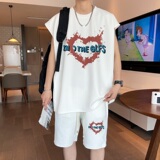 ZB03*P48美式华夫格短袖t恤男夏季运动套装男潮牌五分短裤两件套，男装休闲套装，星座414A-2（原B215-2）