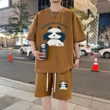 ZT70*P48新中式华夫格短袖t恤男夏季运动休闲套装五分裤两件套潮，男装休闲套装，星座414A-2（原B215-2）