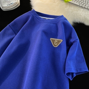 TC11*P25潮重磅华夫格烫钻情侣五分袖T恤男女夏季潮牌ins控38