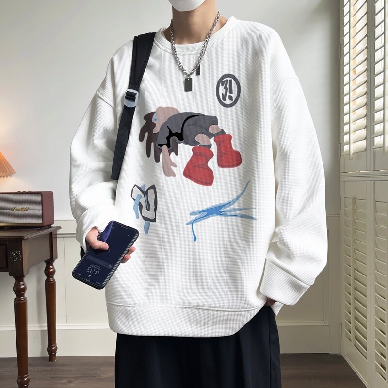 W619*P28加绒38 美式华夫格卫衣男宽松外套潮牌ins秋冬季情侣上衣图片