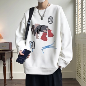 W619*P28加绒38 美式华夫格卫衣男宽松外套潮牌ins秋冬季情侣上衣图片