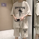 ZT16*P48夏季美式短袖t恤男士休闲套装ins潮流一套搭配短裤两件套，男装T恤，星座414A-2（原B215-2）