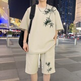 ZT65*P48风华夫格短袖t恤男夏季大码休闲套装男五分短裤两件套，男装休闲套装，星座414A-2（原B215-2）