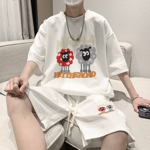 ZT44*P48 夏季华夫格套装男女短袖T恤休闲短裤青少年穿搭运动搭配图片