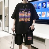 ZT34*P48潮短袖短裤套装男夏季潮流两件套t恤一套搭配帅气衣服，男装休闲套装，星座414A-2（原B215-2）