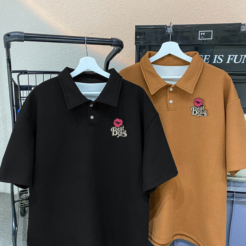 TL30*P35华夫格重磅翻领polo衫短袖t恤男士夏季潮牌小众痞帅半袖,男装T恤,星座414A-2（原B215-2）