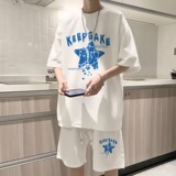 ZT28*P48短袖短裤套装男夏季潮牌学生华夫格t恤一套帅气搭配衣服，男装休闲套装，星座414A-2（原B215-2）