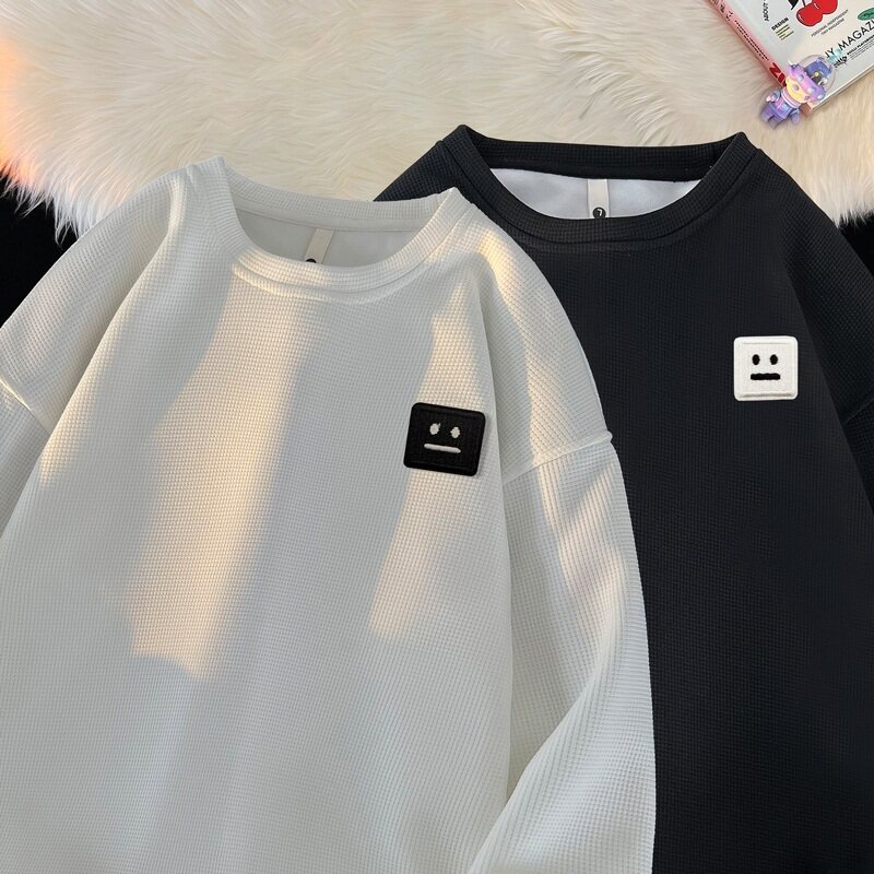 华夫格卫衣男内搭打底衫长袖T恤重磅短袖白色圆领潮牌上衣服秋季,男装卫衣,星座414A-2（原B215-2）
