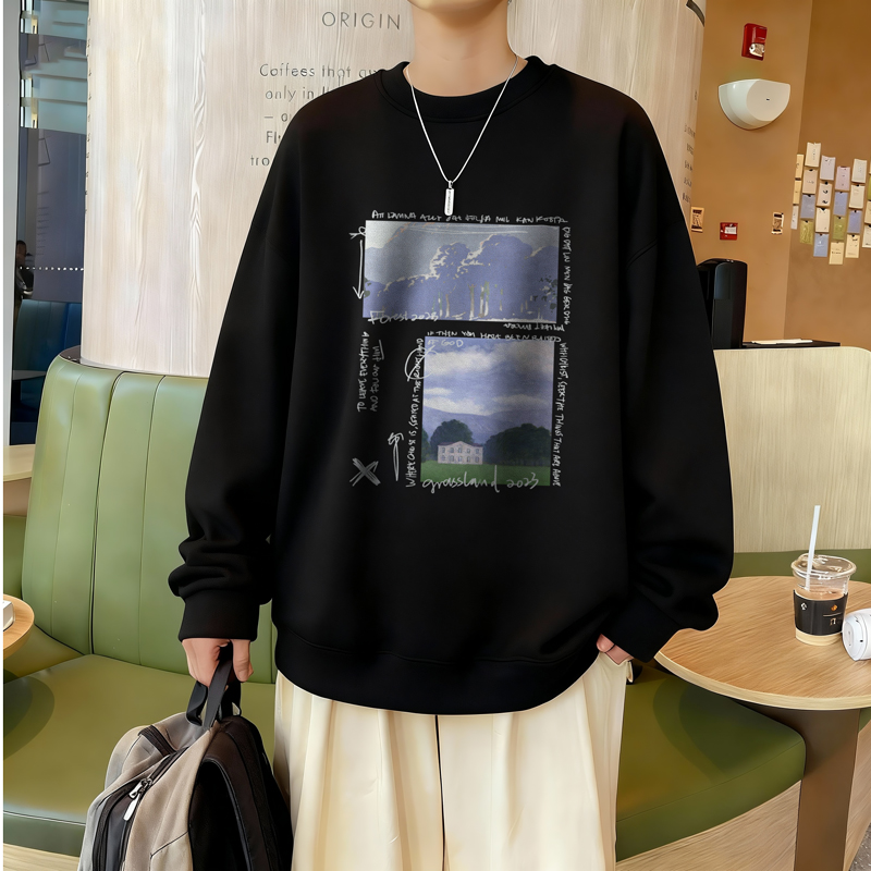 6615*P28美式重磅华棉卫衣男春季新款百搭圆领打底衫宽松休闲外套，男装T恤，星座414A-2（原B215-2）