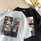 TF18*P26美式麂皮绒T恤短袖男女夏季高街情侣装潮牌ins宽松上衣，男装T恤，星座414A-2（原B215-2）