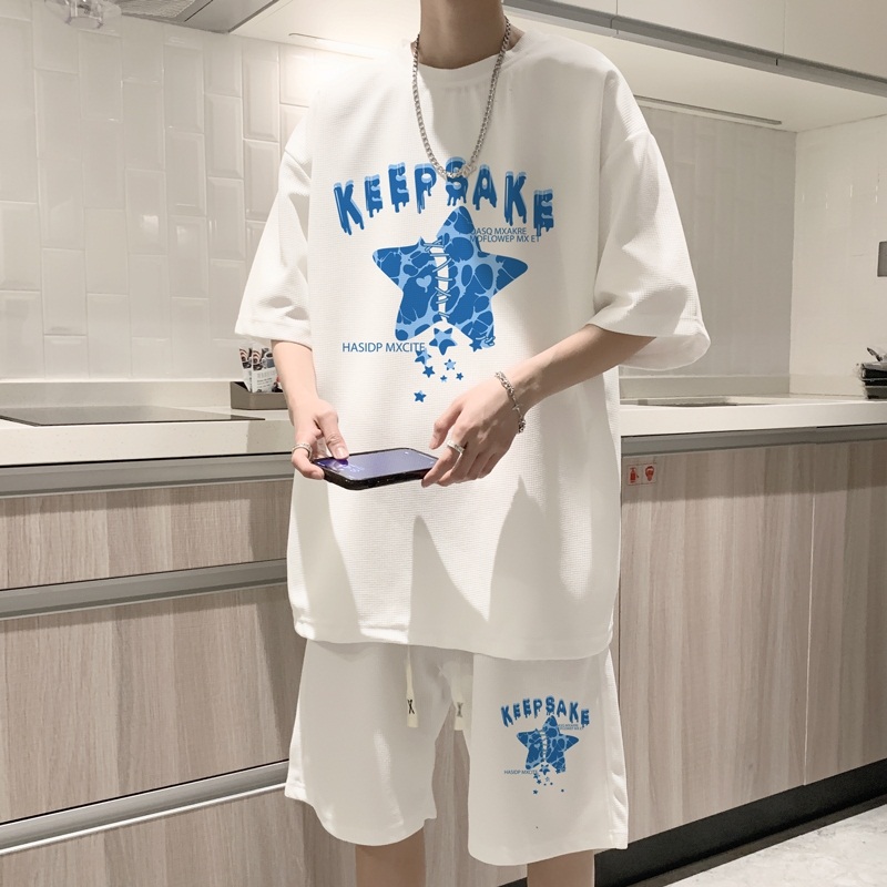 ZT28*P48短袖短裤套装男夏季潮牌学生两件套t恤一套搭配帅气衣服,男装休闲套装,星座414A-2（原B215-2）