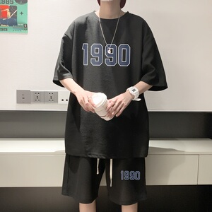 ZT39*P48 华夫格短袖t恤男女夏季套装学生一套搭配帅气青少年男装图片