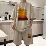 ZT32*P48潮短袖短裤套装夏季华夫格两件套t恤一套搭配帅气衣服，男装休闲套装，星座414A-2（原B215-2）