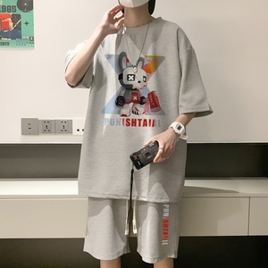 ZT24*P48 短袖短裤套装男夏季潮牌宽松两件套t恤一套搭配帅气衣服图片