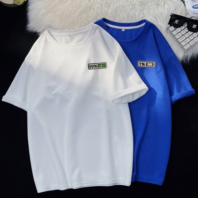 TC05*P22美式重磅华夫格刺绣短袖T恤男女夏季情侣潮牌ins上衣控38,男装T恤,星座414A-2（原B215-2）