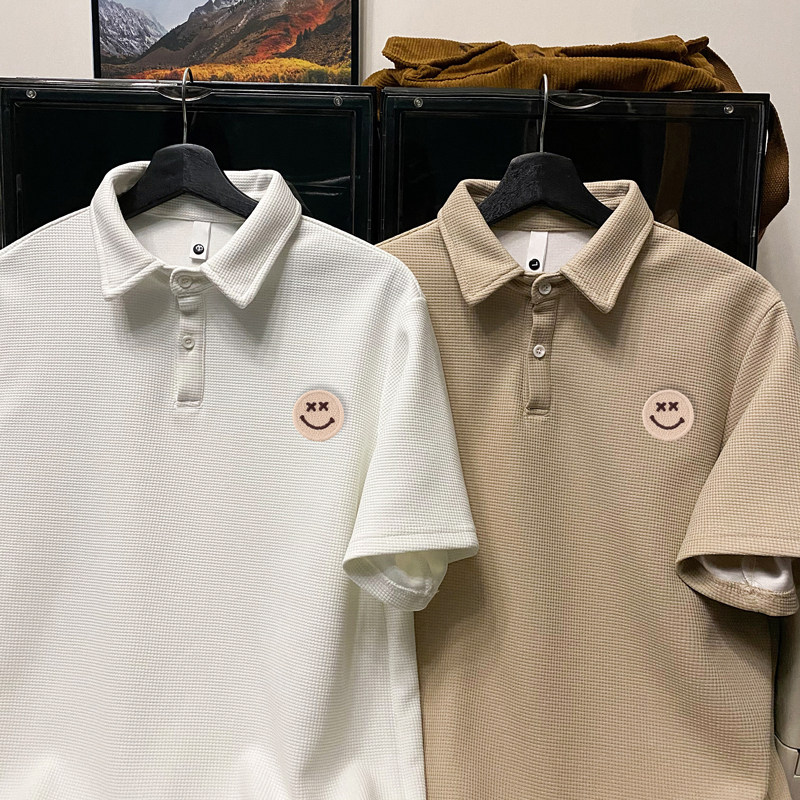 TL12*P35华夫格美式翻领polo衫短袖t恤男生夏季新款潮牌痞帅半袖,男装T恤,星座414A-2（原B215-2）