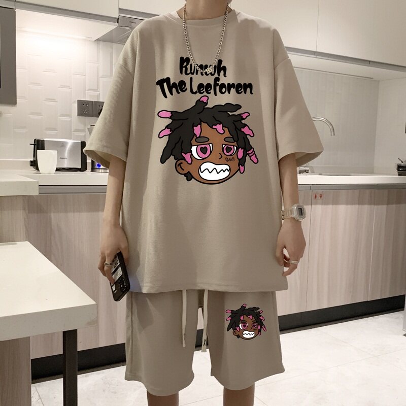 ZT30*P48短袖短裤套装男夏季美式嘻哈两件套t恤一套搭配帅气衣服,男装休闲套装,星座414A-2（原B215-2）