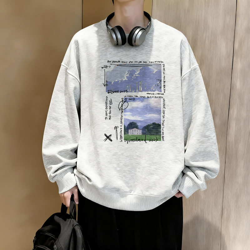 6615*P28美式重磅华棉卫衣男春季新款百搭圆领打底衫宽松休闲外套，男装T恤，星座414A-2（原B215-2）