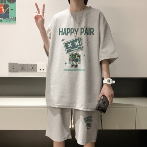 ZT23*P48 美式华夫格套装男女夏季T恤短袖潮牌ins港风宽松两件套图片