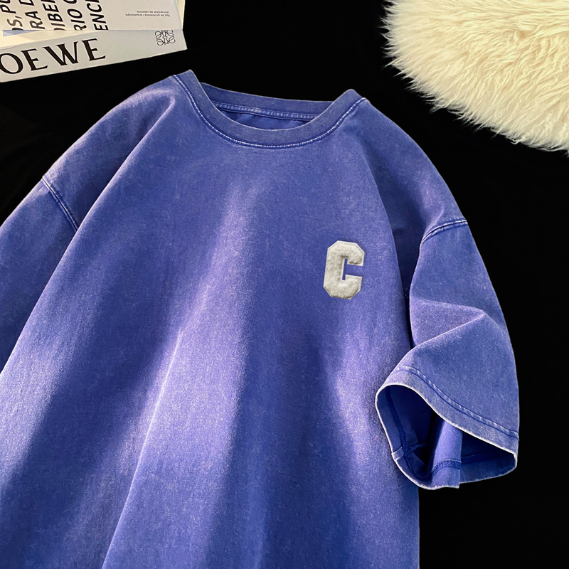 TQ35*P30美式短袖t恤男士夏季复古水洗做旧潮牌半袖痞帅上衣体恤，男装T恤，星座414A-2（原B215-2）