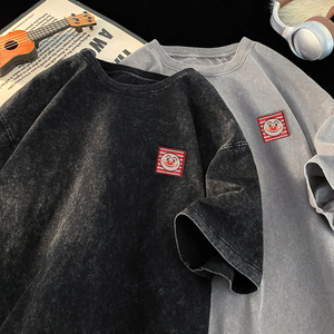 TQ55*P30短袖t恤男夏季复古刺绣做旧潮牌半袖痞帅宽松百搭上衣服,衣服的颜料有哪些颜色搭配图片