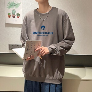 6004*P35 秋季新款男装纯棉圆领卫衣男潮牌宽松百搭长袖T恤薄外套图片