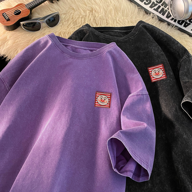 TQ55*P30短袖t恤男女夏季复古刺绣做旧潮牌半袖痞帅宽松百搭上衣，男装T恤，星座414A-2（原B215-2）