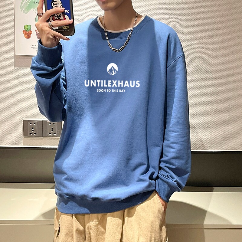 6004*P35 秋季新款男装纯棉圆领卫衣男潮流宽松百搭长袖T恤薄外套图片