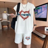 ZB03*P48美式华夫格短袖t恤男夏季休闲套装男潮牌五分短裤两件套，男装休闲套装，星座414A-2（原B215-2）