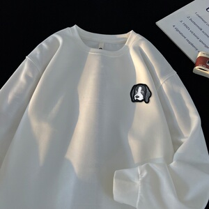 JQ12*P38 美式vintag卫衣男春秋季宽麂皮绒贴标上衣服潮牌ins外套图片