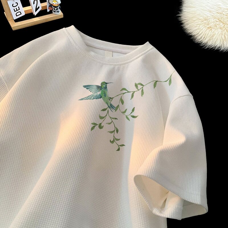 TC65*P25 华夫格t恤男女夏季短袖宽松大码体恤新中式潮半袖上衣图片