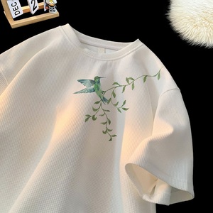 TC65*P25 华夫格t恤男女夏季短袖宽松大码体恤新中式潮半袖上衣图片