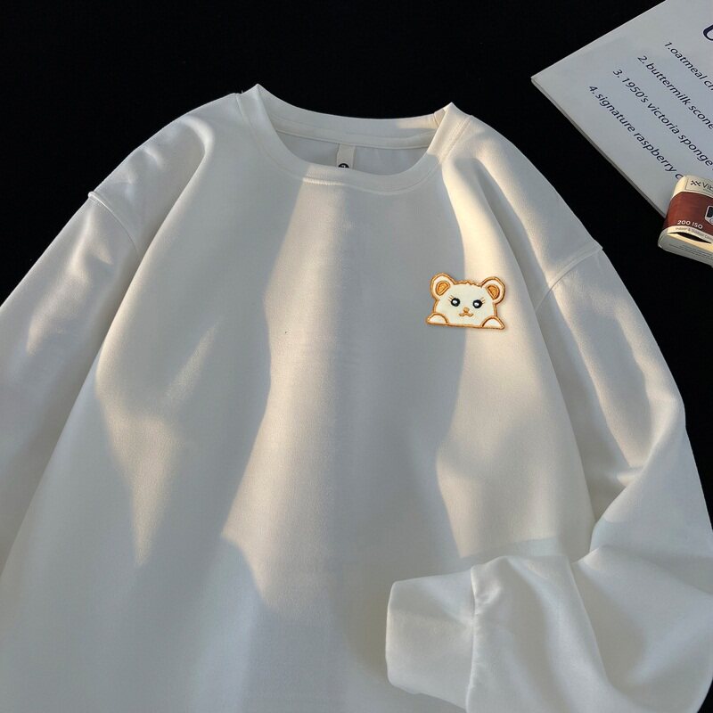 JQ06*P38港风vintag卫衣男女秋季宽松麂皮绒圆领上衣潮牌ins外套图片