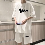 圆领休闲套装男夏季2023新款短袖短裤青少年港风美式潮牌潮流T恤，男装休闲套装，星座414A-2（原B215-2）