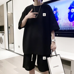 ZT02*P48 华夫格套装男夏季笑脸短袖ins高街潮牌青少年运动两件套图片