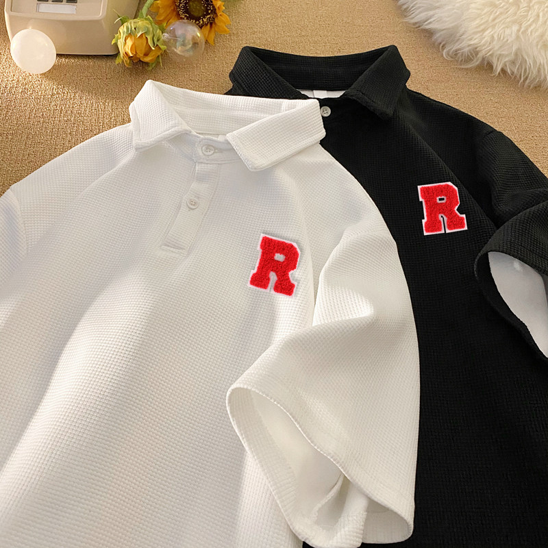 TL09*P35华夫格小众翻领polo衫短袖t恤男生夏季新款潮牌痞帅半袖,男装T恤,星座414A-2（原B215-2）