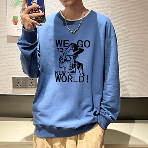6104*P35 海贼王联名圆领卫衣男秋季潮牌ins学生上衣港风宽松外套图片