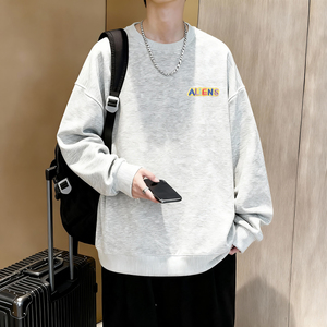 6612*P28美式重磅华棉卫衣男春季新款刺绣圆领打底衫宽松休闲外套图片