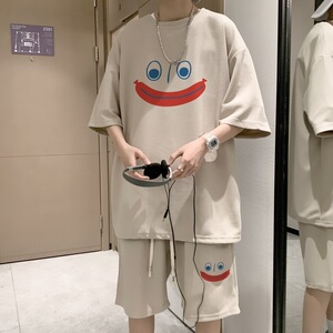 ZT35*P48华夫格短袖短裤套装男女夏季两件套潮牌一套搭配帅气衣服图片