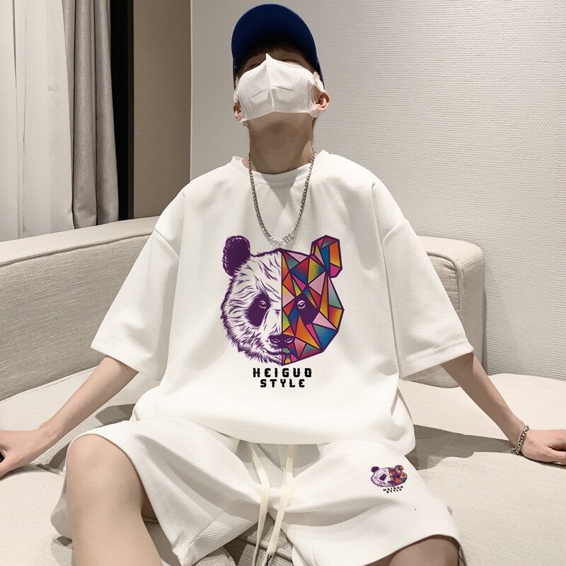 ZT20*P48美式华夫格套装男夏季潮牌T恤短袖ins港风情侣休闲两件套,男装休闲套装,星座414A-2（原B215-2）