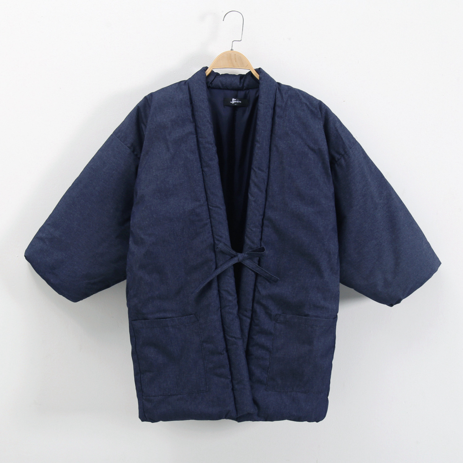 日式男女格子条纹系带半缠加棉保暖棉服家居服情侣居家棉袄加大