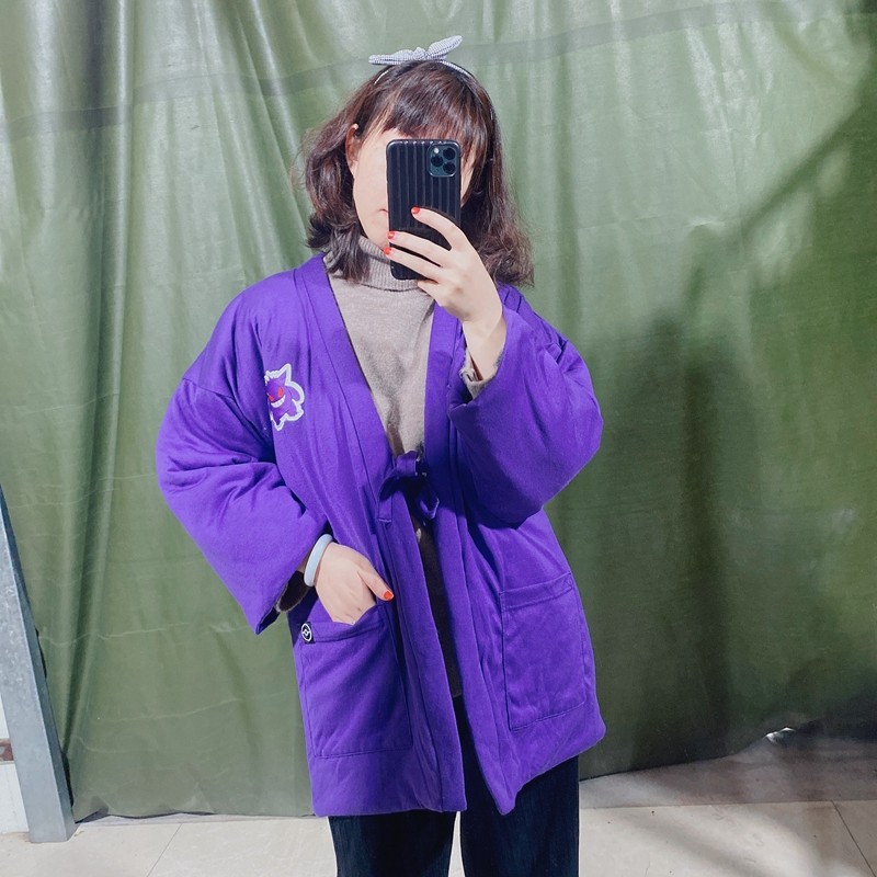 애니메이션 하프 랩 일본식 두꺼운 퀼트 하프 랩 느슨한 끈 프린트 가디건 일본식 파자마 탑 홈 패딩 재킷